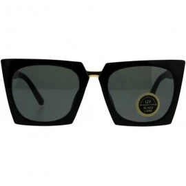 Oversized Impact Resistant Glass Lens Sunglasses Womens Oversized Square Fashion - Black - CQ18GQR85NU $10.81
