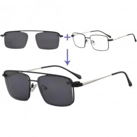 Rectangular Men's Polarized Clip on Sunglasses Anti Blue Light Hyperopia Glasses with Metal Frame-RATDC3046 - CC18UI3CRS9 $59.43
