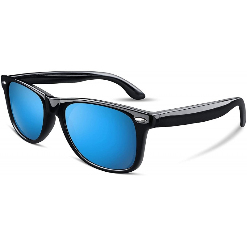 Oversized Great Classic Polarized Sunglasses Men Women HD Lens B1858 - Black-blue Mirrored Lens - CC18RAESI6C $25.42