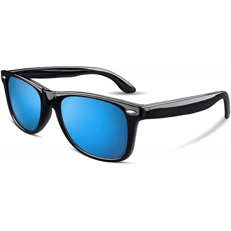 Oversized Great Classic Polarized Sunglasses Men Women HD Lens B1858 - Black-blue Mirrored Lens - CC18RAESI6C $10.47