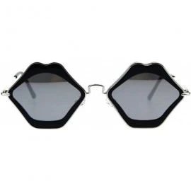 Square Unique Funky Lip Shape Hippie Groove Pimp Sunglasses - Black Silver Mirror - CA18EYHAEDA $10.74