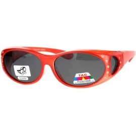 Oval Womens Polarized Fit Over Glasses Sunglasses Oval Rhinestone Frame - Red (Black) - CL1880L9KLT $25.13