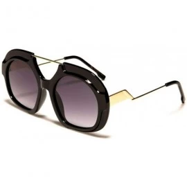 Oversized Thick Bold Trendy Oversized Retro Luxury Sunglasses - Glossy Black & Gold Frame - CE18X9X7MEW $14.86
