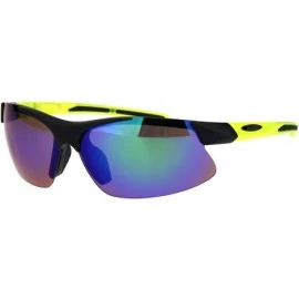 Wrap Xloop Sunglasses Mens Wrap Around Half Rim Lite Weight Sports Shades UV 400 - Black Green (Teal Mirror) - CB18OQ553HG $1...