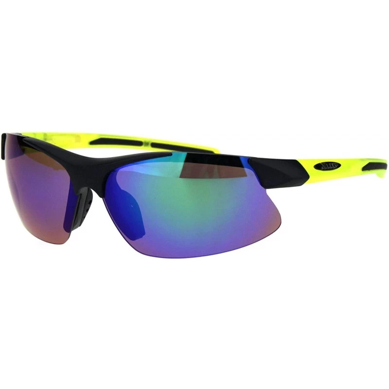 Wrap Xloop Sunglasses Mens Wrap Around Half Rim Lite Weight Sports Shades UV 400 - Black Green (Teal Mirror) - CB18OQ553HG $1...