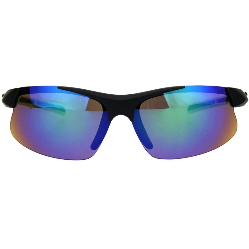 Xloop Sunglasses Mens Wrap Around Half Rim Lite Weight Sports Shades UV 400  - Black Green (Teal Mirror) - CB18OQ553HG