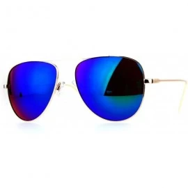 Aviator Unisex Sunglasses Top Bridge Metal Frame Color Mirror Lens - Gold (Teal Mirror) - C81875T6ZH9 $12.92