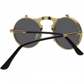 Sport Circle Flip Up Sunglasses Gothic Round Retro John Lennon Style Sun Glasses Steampunk Sunglasses - CA18RXQTDKN $10.17