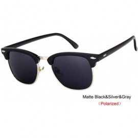 Oval Semi-Rimless Sunglasses Women Men Polarized Retro Eyeglasses - C2 Mattle Black - CU194OOU237 $35.42