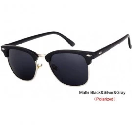 Oval Semi-Rimless Sunglasses Women Men Polarized Retro Eyeglasses - C2 Mattle Black - CU194OOU237 $34.52