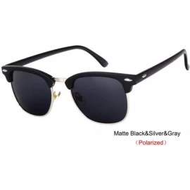 Oval Semi-Rimless Sunglasses Women Men Polarized Retro Eyeglasses - C2 Mattle Black - CU194OOU237 $14.35