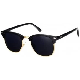 Oval Semi-Rimless Sunglasses Women Men Polarized Retro Eyeglasses - C2 Mattle Black - CU194OOU237 $14.35