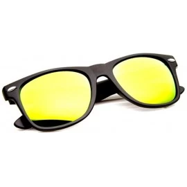 Wayfarer Flat Matte Reflective Flash Color Lens Large Horn Rimmed Style Sunglasses - UV400 (Black Sun) - CD11O2D3N0R $10.72