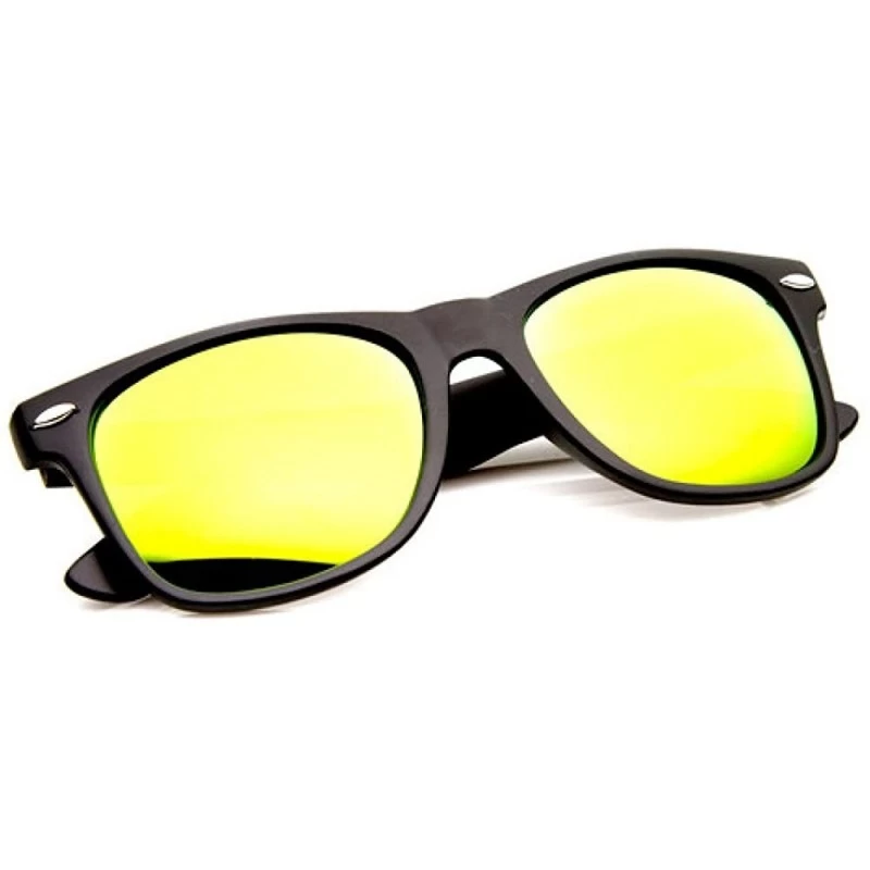Wayfarer Flat Matte Reflective Flash Color Lens Large Horn Rimmed Style Sunglasses - UV400 (Black Sun) - CD11O2D3N0R $10.72