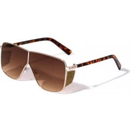 Square Geometric Square Glitter Shield Flat Top Fashion Sunglasses - Brown - CN196KYCTGR $12.39