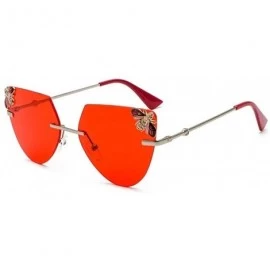 Rimless Vintage Alloy Ladies Sunglasses Rimless HD Lenses with Case UV Protection Driving Cycling Eyewear - Red - CM18LD6ITDZ...