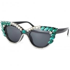 Cat Eye Retro Cateye Sunglasses for Women UV400 Protection Cat Eye bling rhinestone Sun Glasses - Green - CJ18AW70MNU $19.75