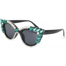 Cat Eye Retro Cateye Sunglasses for Women UV400 Protection Cat Eye bling rhinestone Sun Glasses - Green - CJ18AW70MNU $19.75