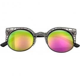 Cat Eye Women's Fashion Metal Cut Hollow Out Frame Round Cat Eye Sunglasses - Gunmetal - Fire Mirror - CL12JEAISER $18.21