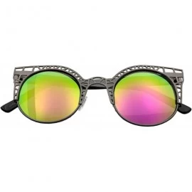 Cat Eye Women's Fashion Metal Cut Hollow Out Frame Round Cat Eye Sunglasses - Gunmetal - Fire Mirror - CL12JEAISER $7.33