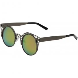Cat Eye Women's Fashion Metal Cut Hollow Out Frame Round Cat Eye Sunglasses - Gunmetal - Fire Mirror - CL12JEAISER $7.33