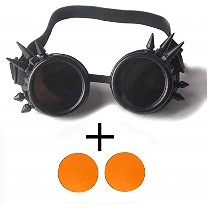 Goggle Rave Glasses Steampunk Vintage Goggles Retro Cosplay Halloween Spiked - Frame+orange Lenses - C318HA08C2N $8.83