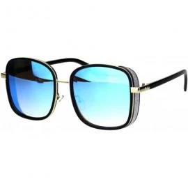 Square Glitter Side Cover Sunglasses Womens Chic Square Double Frame UV 400 - Black (Blue Mirror) - C118QIWZT4Q $11.87
