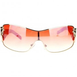 Rimless Womens Coy Metal Jewel Designer Fashion Shield Warp Sunglasses - Red - CL11N3BS83B $12.81