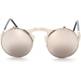 Round Red Peony Retro Vintage Round Flip Sunglasses punkSunglasses for Men and Women - White Reflective - CC18DX954KD $10.81