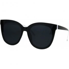 Rectangular Womens Minimal Horned Simple Plastic Boyfriend Style Sunglasses - Black White Black - CR186C282GW $8.96
