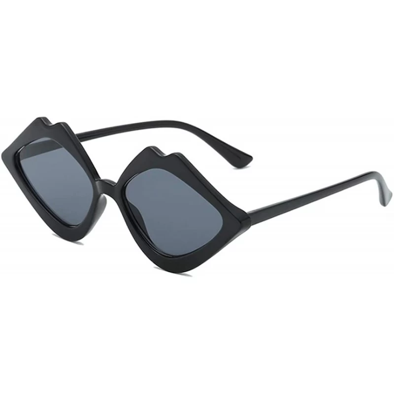 Oversized Fashion Lips Frame Oversized Plastic Lenses Sunglasses for Women UV400 - Black Gray - CE18N780KZH $19.37