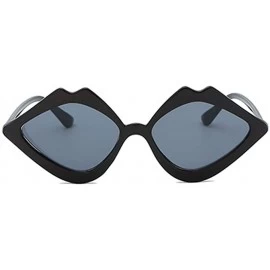 Oversized Fashion Lips Frame Oversized Plastic Lenses Sunglasses for Women UV400 - Black Gray - CE18N780KZH $19.37