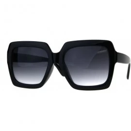 Oversized Thick Plastic Rectangular Large Butterfly Sunglasses - Shiny Black Smoke - CB1808I0RCT $19.36