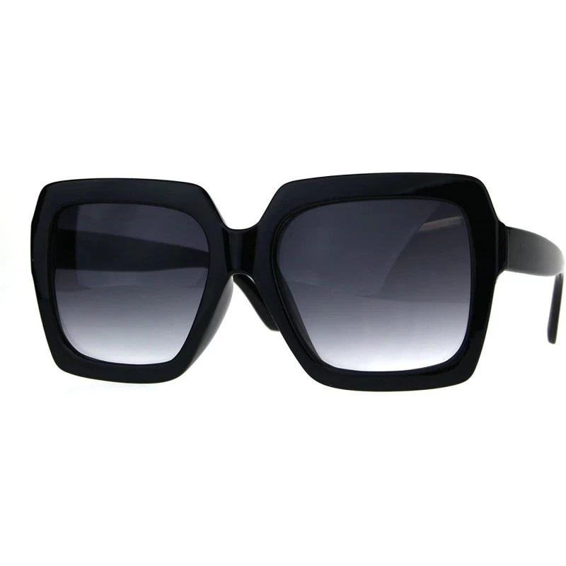 Oversized Thick Plastic Rectangular Large Butterfly Sunglasses - Shiny Black Smoke - CB1808I0RCT $10.34