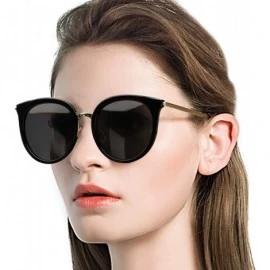 Round Cat Eye Sunglasses for Women Fashion-Vintage Retro Stylish Polarized Eyewear 100% UV Protection - 3165black - CE18T4UMQ...