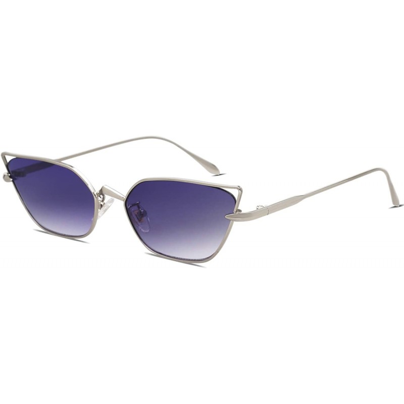 Cat Eye Small Cateye Sunglasses Fox Idea Designer Sunnies FIRE SJ1127 - C4 Silver Frame/Gradient Dark Purple Lens - C4193XWL7...