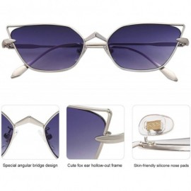 Cat Eye Small Cateye Sunglasses Fox Idea Designer Sunnies FIRE SJ1127 - C4 Silver Frame/Gradient Dark Purple Lens - C4193XWL7...