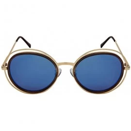 Oval Oval Shaped Cut Out Sunglasses with Flat Colored Mirror Lens 3305-FLREV - Clear Grey+gold - CP1845749KM $9.43