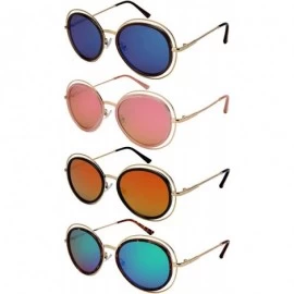 Oval Oval Shaped Cut Out Sunglasses with Flat Colored Mirror Lens 3305-FLREV - Clear Grey+gold - CP1845749KM $9.43