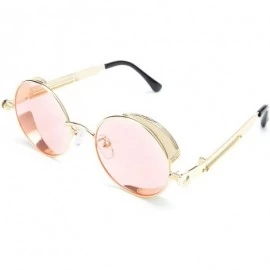 Round Steampunk Sunglasses Round Retro Metal Circle Frame Sunglasses Men & Women - Transparent Pink Lens/Gold Frame - C2196ST...