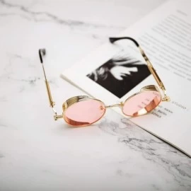 Round Steampunk Sunglasses Round Retro Metal Circle Frame Sunglasses Men & Women - Transparent Pink Lens/Gold Frame - C2196ST...