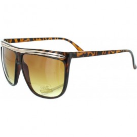 Shield Eyewear Polished Metal Brow Details 58mm Shield Sunglasses - Brown - C011LMUM1J7 $20.48