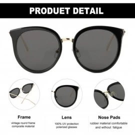 Round Cat Eye Sunglasses for Women Fashion-Vintage Retro Stylish Polarized Eyewear 100% UV Protection - 3165black - CE18T4UMQ...