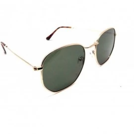 Square Classic Metal Wire Frame Round Aviator Sunglasses w/Flat Lenses - Metallic Gold & Tortoise Frame - CA18UKLKRAN $8.61