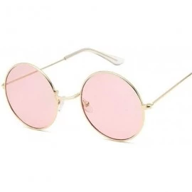 Round Retro Round Pink Sunglasses Women Brand Designer Sun Glasses For Women Alloy Mirror Female - Silver - CJ190L6C87Q $27.08
