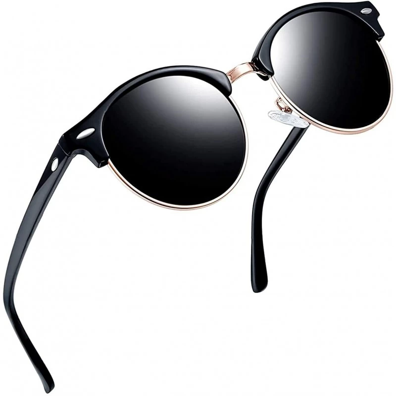 Rectangular Semi Rimless Polarized Sunglasses Women Men Retro Brand Sun Glasses - Shiny Black - CY183QUH5SI $11.19