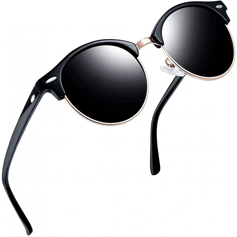 Rectangular Semi Rimless Polarized Sunglasses Women Men Retro Brand Sun Glasses - Shiny Black - CY183QUH5SI $25.01