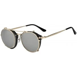 Oval Women UV400 Mirror Glasses Clip On Men Vintage Retro Steampunk Sunglasses - Black F Silver Mirror - CI18ET95NND $12.07