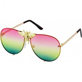 Shield Pilot Sunglasses Oversize Metal Frame Vintage Retro Men Women Shades - Pink/Yellow/Green - CN18RIA8O42 $29.42
