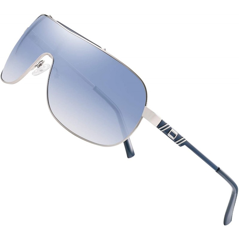 Sport A pair of goggles sunglasses shield trendy eyewear for sports UV400 - Silver/Blue - CJ18AS92OHL $18.35